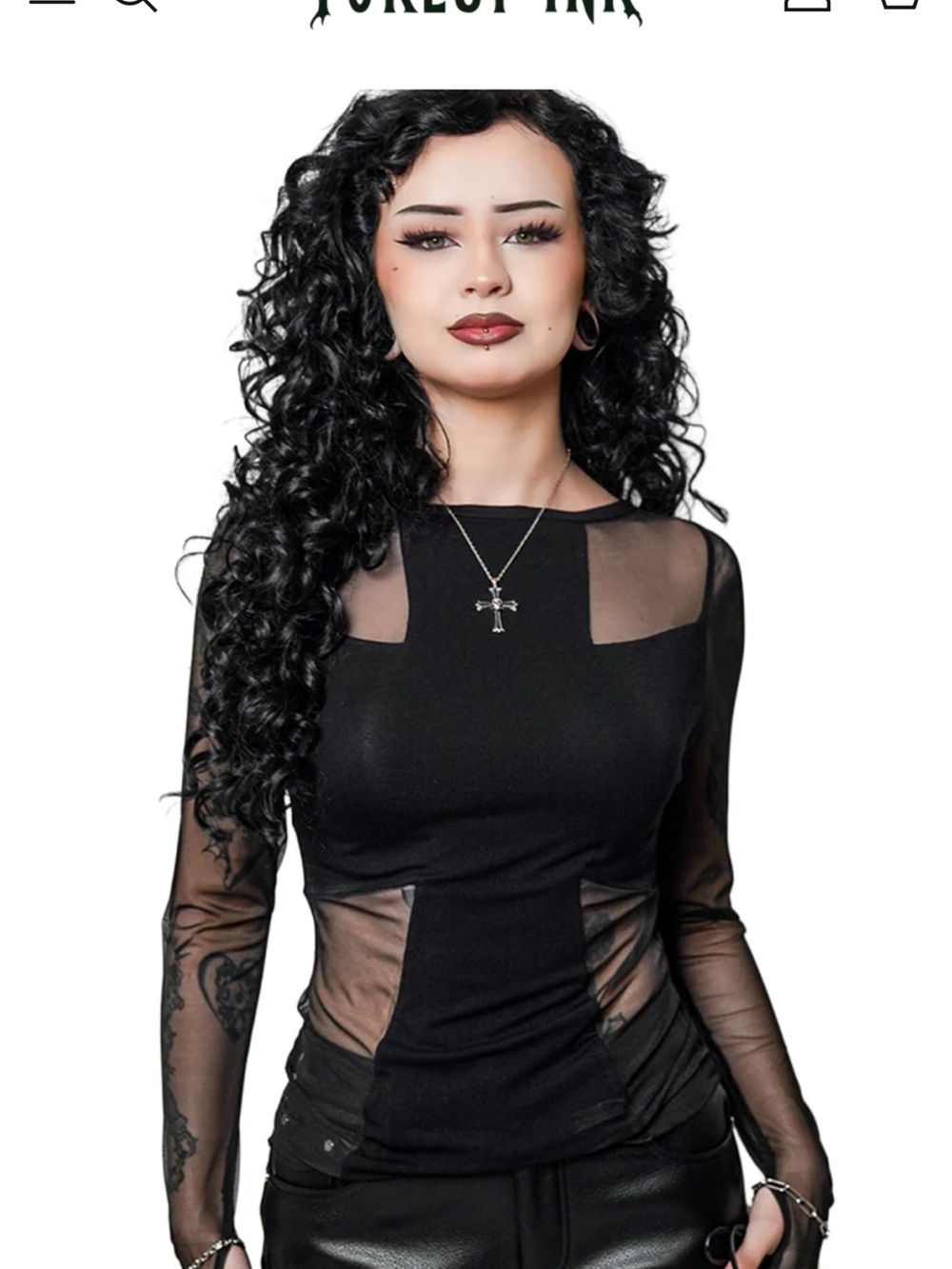 Black Mesh Panel Long-Sleeve Top - Forest Ink